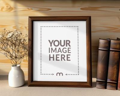 Wooden Photo Frame PSD Mockup for Classic Home Interior